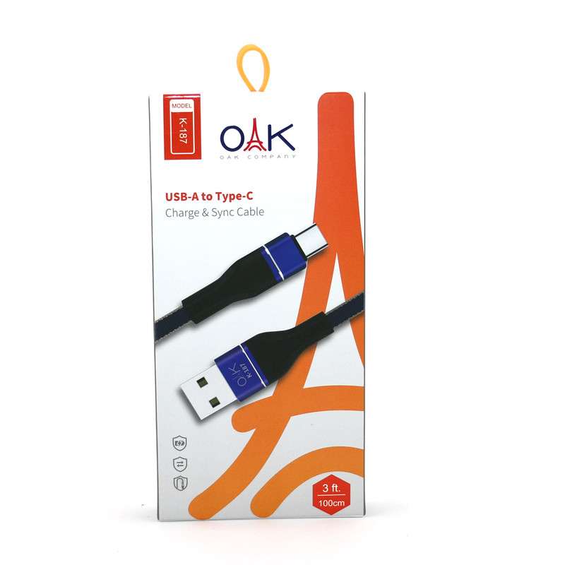 خرید انلاین کابل type-c تبدیل USB به USB-C اوآک مدل K-187 طول 1 متر در وبسایت دوشنبه کالا